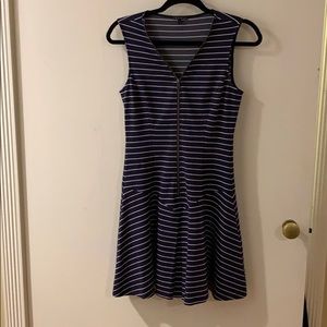 Theory Zipper Navy and White Striped Dress